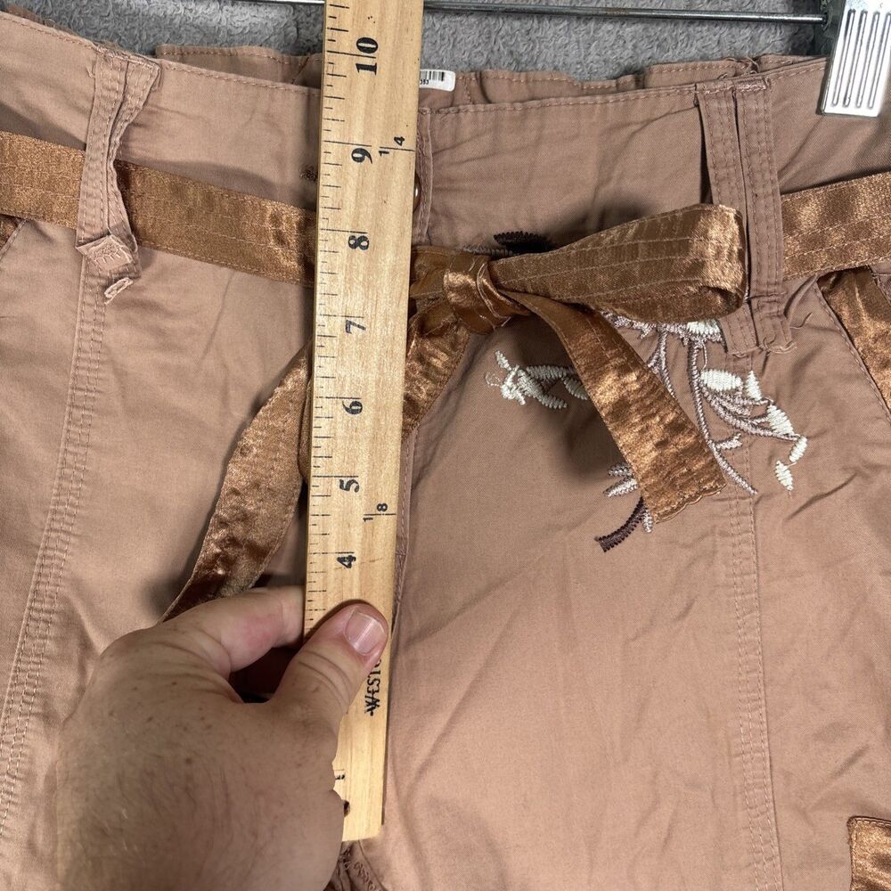 Cache Women’s Cropped Cargo Pants Size S Tan Brown Floral Boho Y2K Rave Fairy - Picture 8 of 15